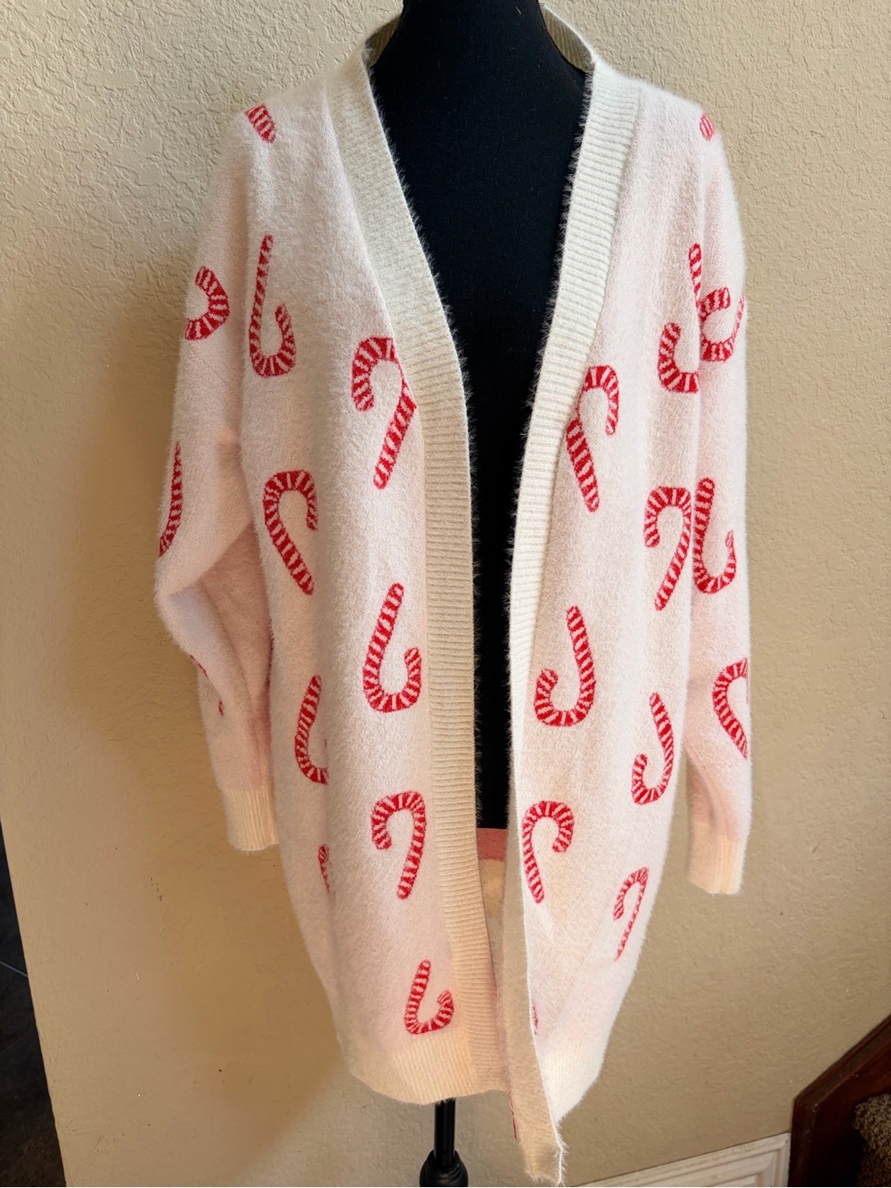 Ugly Christmas Sweater Pink and Red Candy Cane Cardigan
